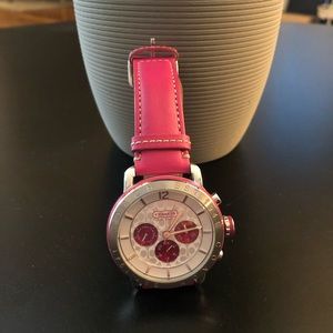 Pink leather coach watch